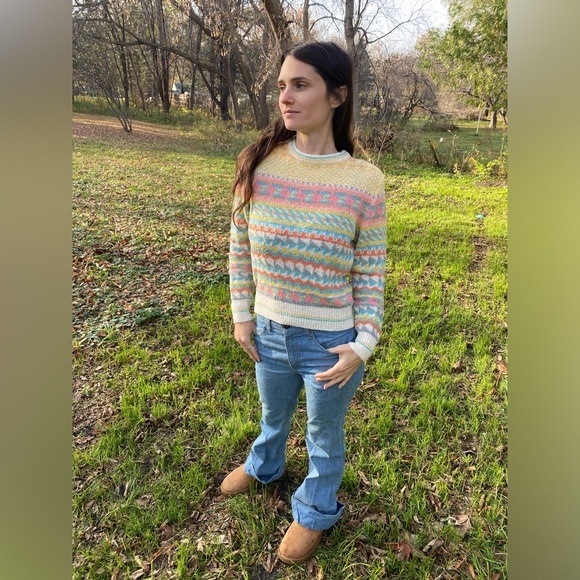 Vintage 80s pastel coquette preppy girly geometric crewneck sweater - Picture 2 of 7